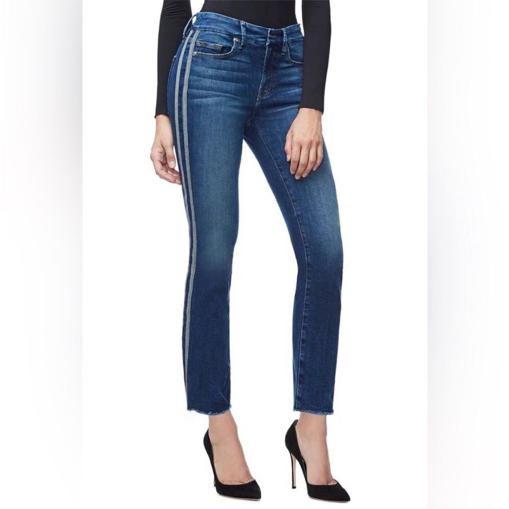 GOOD AMERICAN | Good Legs Athletic Stripe Dark Blue Denim Jeans Women’s Size 00